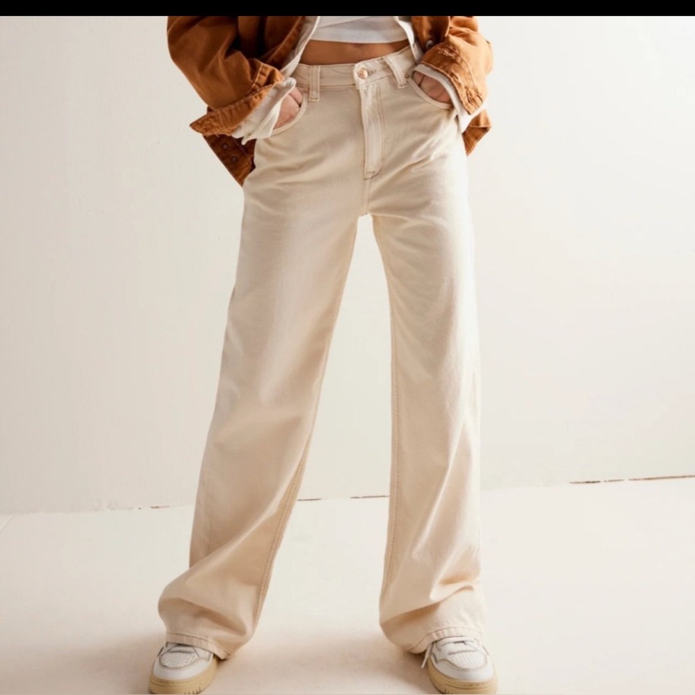 Free People Tinsley Baggy High Rise Straight Leg Jean in Ecru